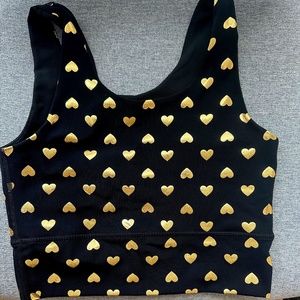 DYI Elevate sports Bra -Long Line bra with open back Black foil hearts, size XS